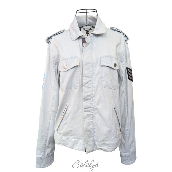 Zadig & Voltaire Kavy Rae Light Blue Cotton Military Utility Jacket Patch Medium - Picture 2 of 15